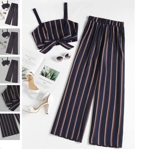 Zaful Striped Zip Top + Wide Pant Set